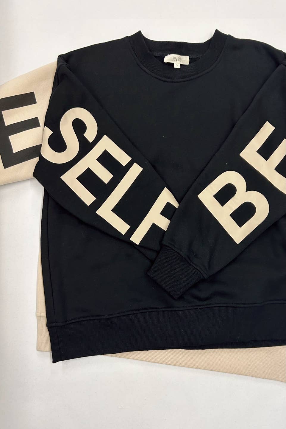 Be Yourself Love Yourself Printed Oversized Sweatshirt: BLACK