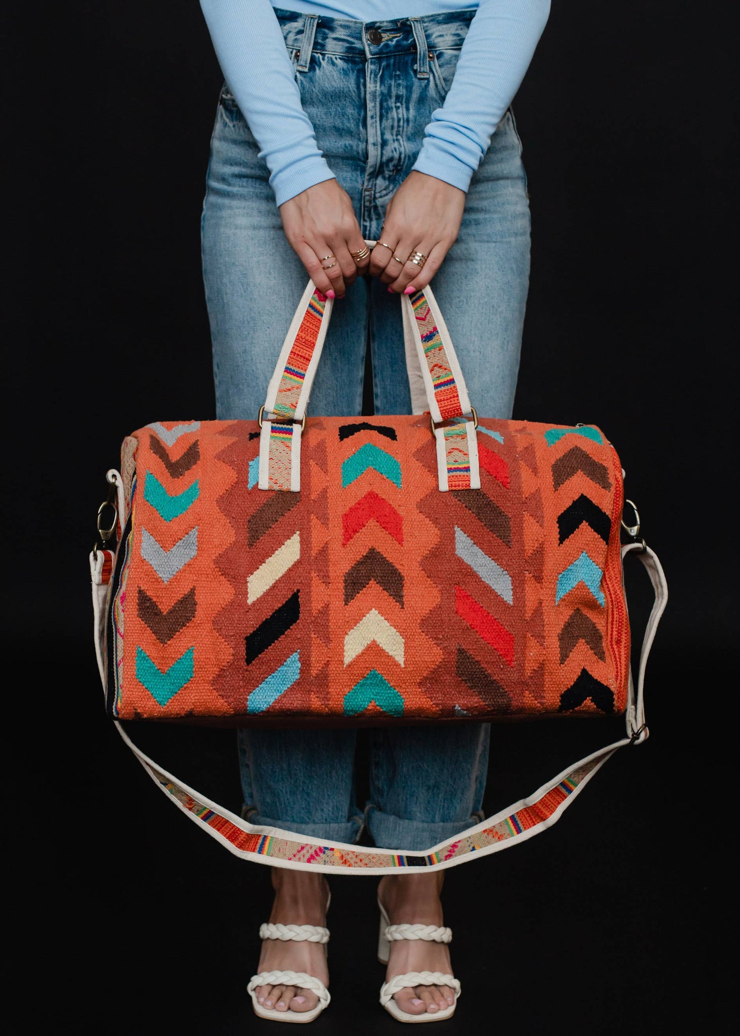 Orange & Multicolored Aztec Duffel