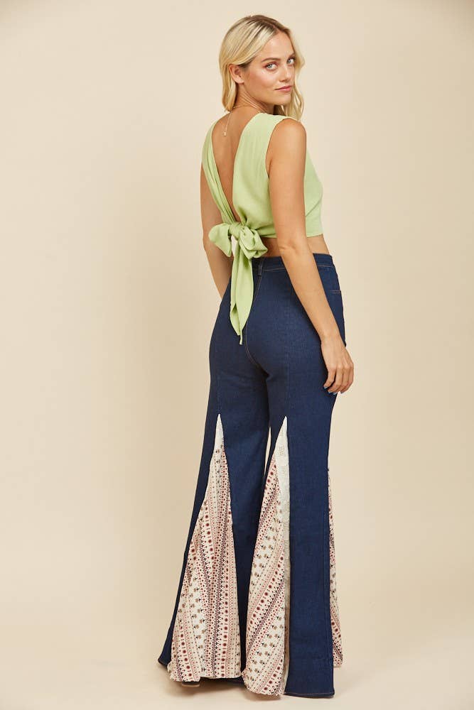 TIE BACK LINEN CROP TOP W1460TIA TAUPE