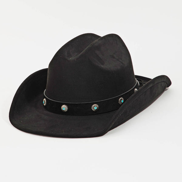 Studded Flower Strap Cowboy Hat: BK