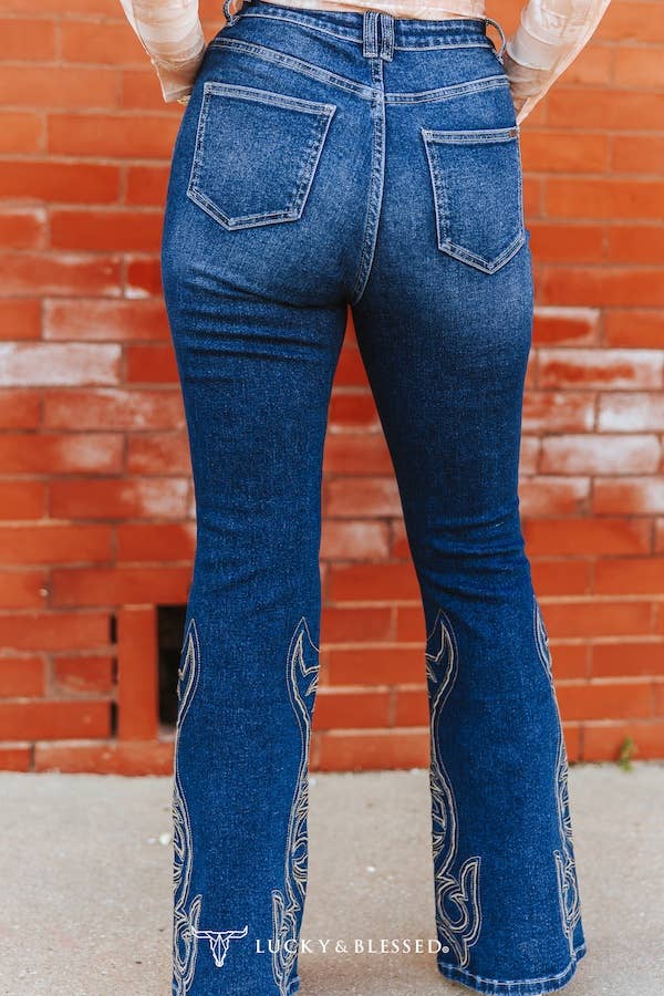 Dark Wash High Rise Boot Stitch Bootcut Jeans 32" Inseam