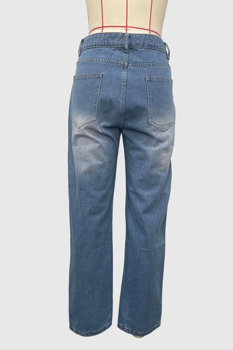 Embellished Wide-Leg Jeans: BLUE