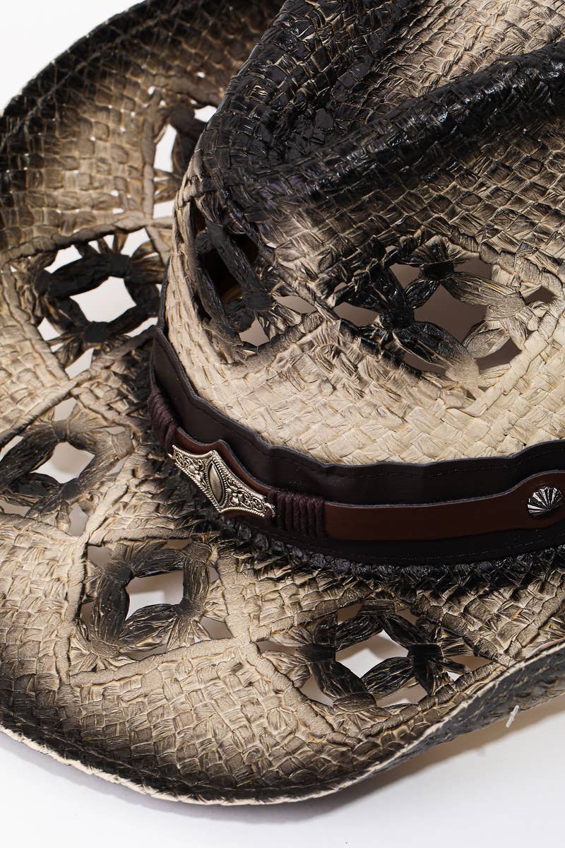 Straw Weave Leather Strap Cowboy Hat