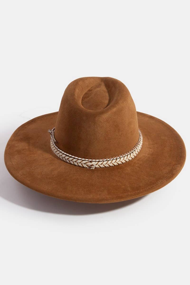 Braided Strap Faux Suede Fedora Hat