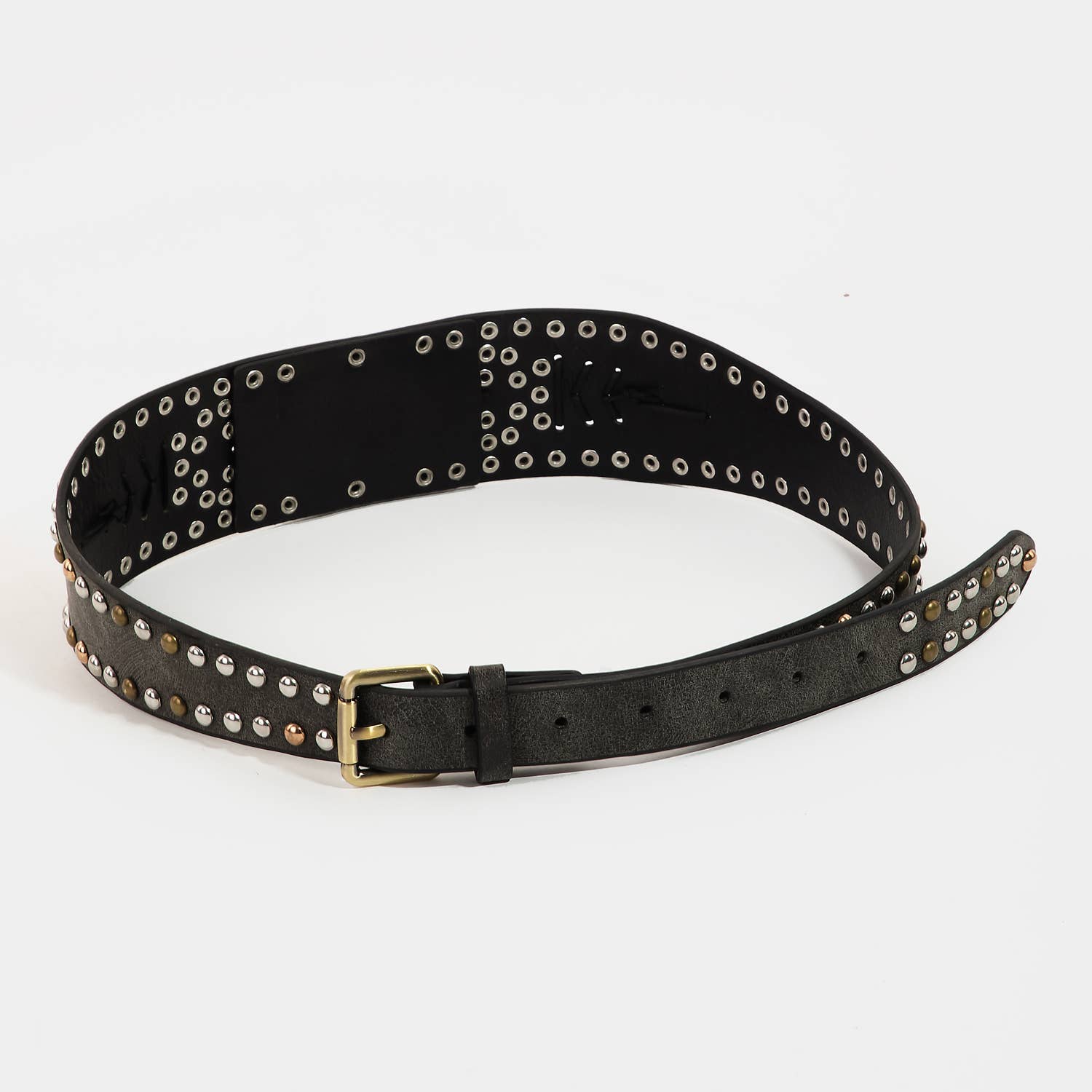 Double Studded Faux Leather Belt: BK