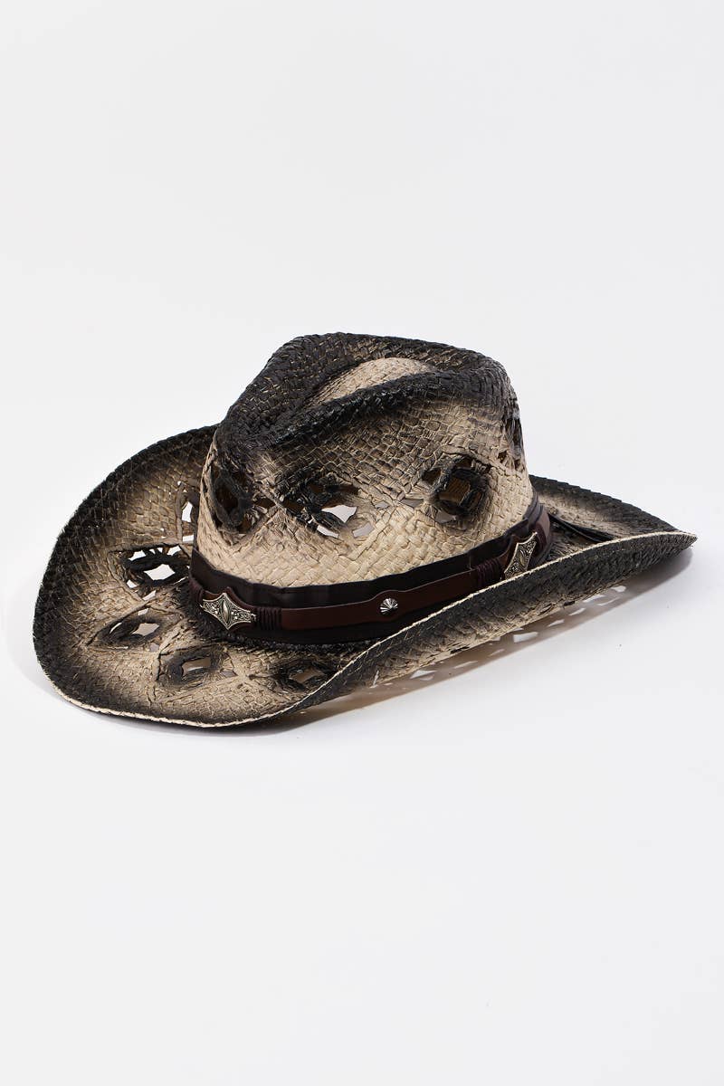 Straw Weave Leather Strap Cowboy Hat