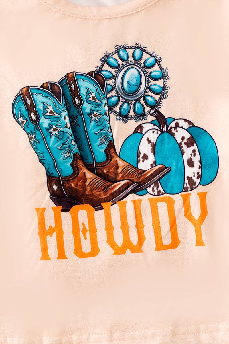 "Howdy" Ivory long sleeve top and western double layer bottoms. OFG51890 SOL