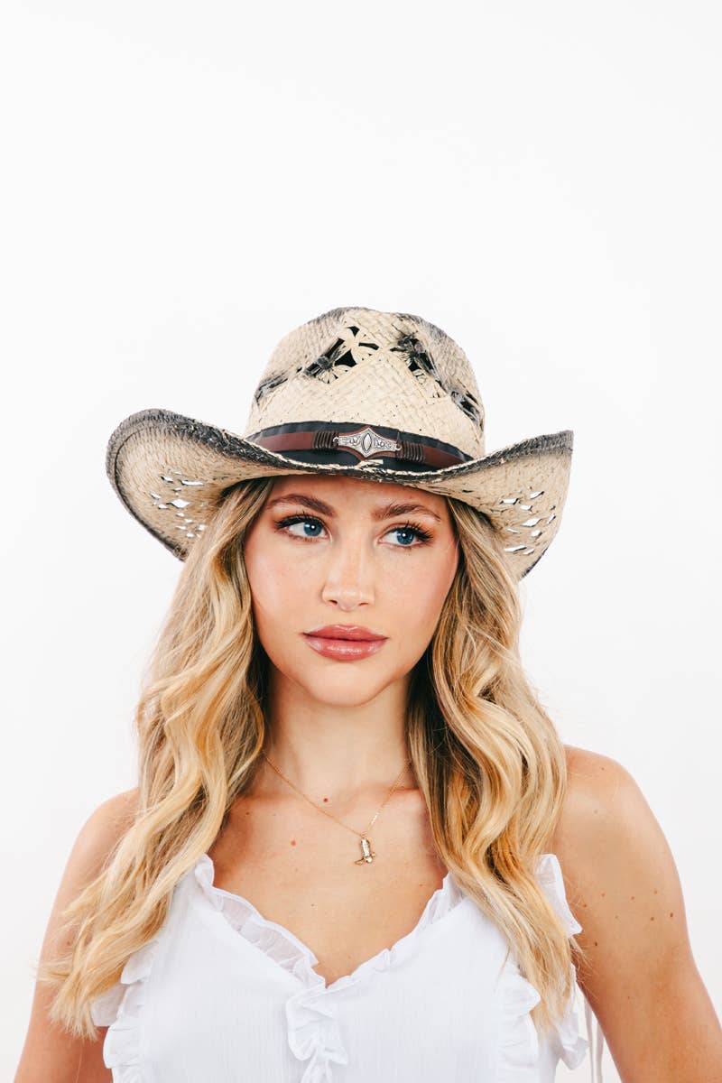 Straw Weave Leather Strap Cowboy Hat