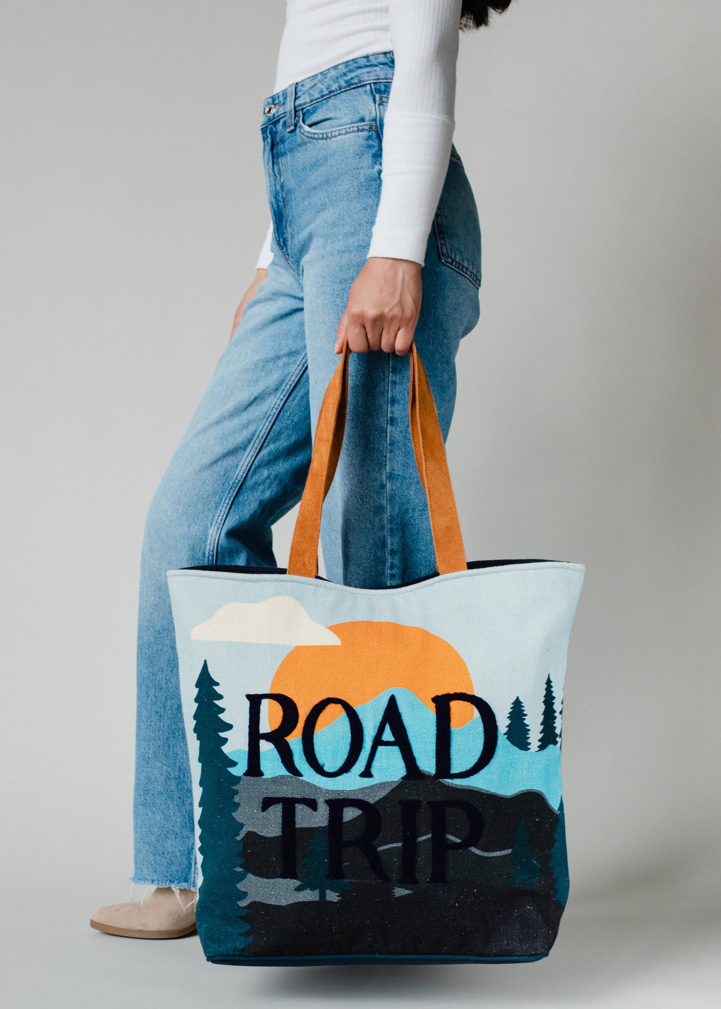 Road Trip Mountain Scene Large Tote