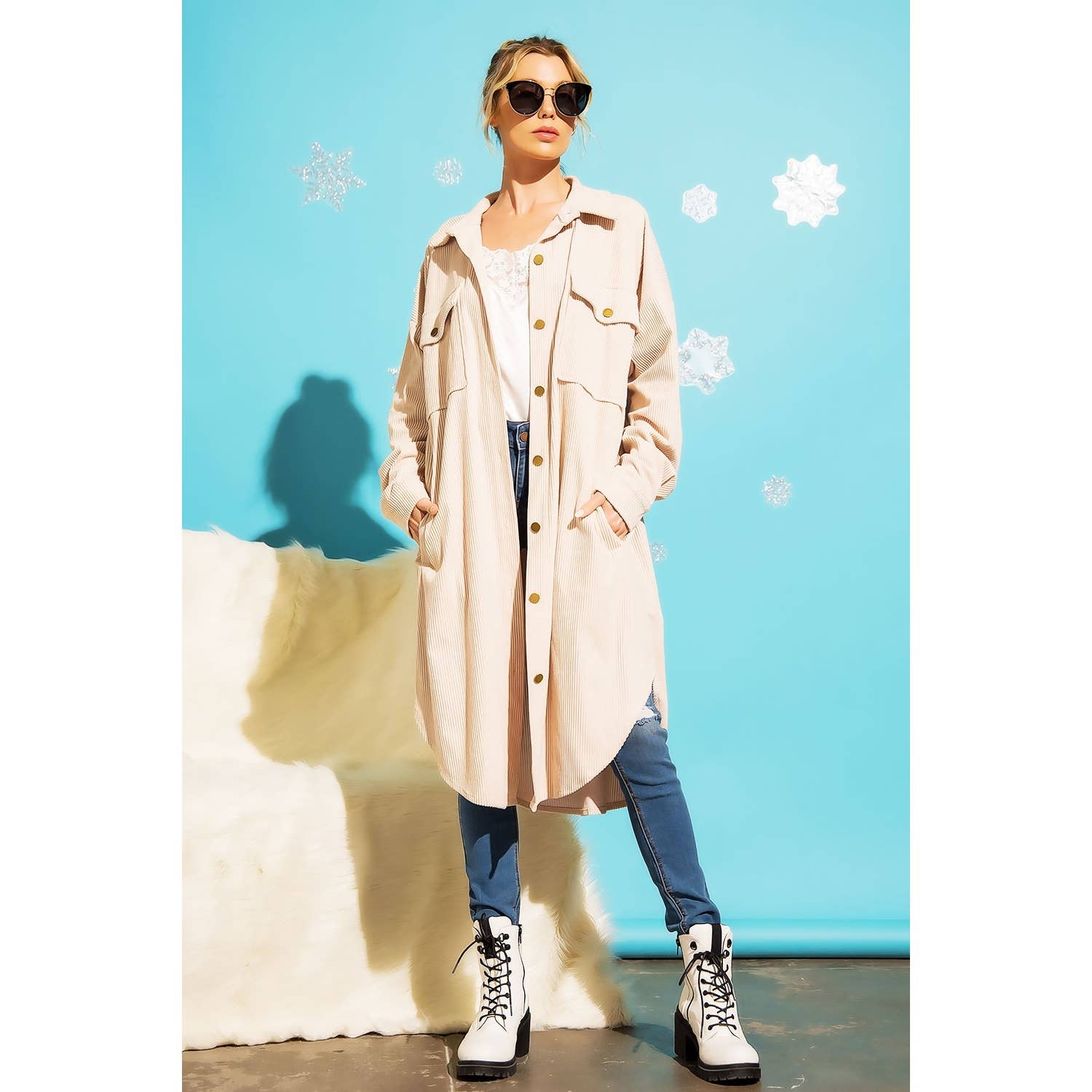 LONG CORDUROY BUTTON DOWN SHIRT JACKET SHACKET