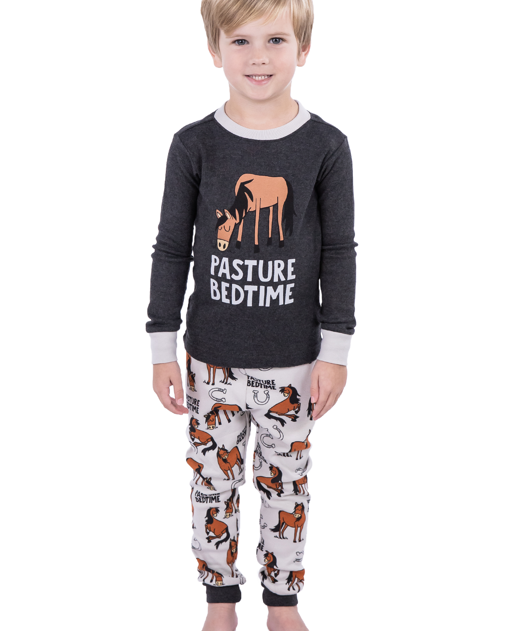 Pasture Bedtime Grey Kid's Long Sleeve Pajama Set: