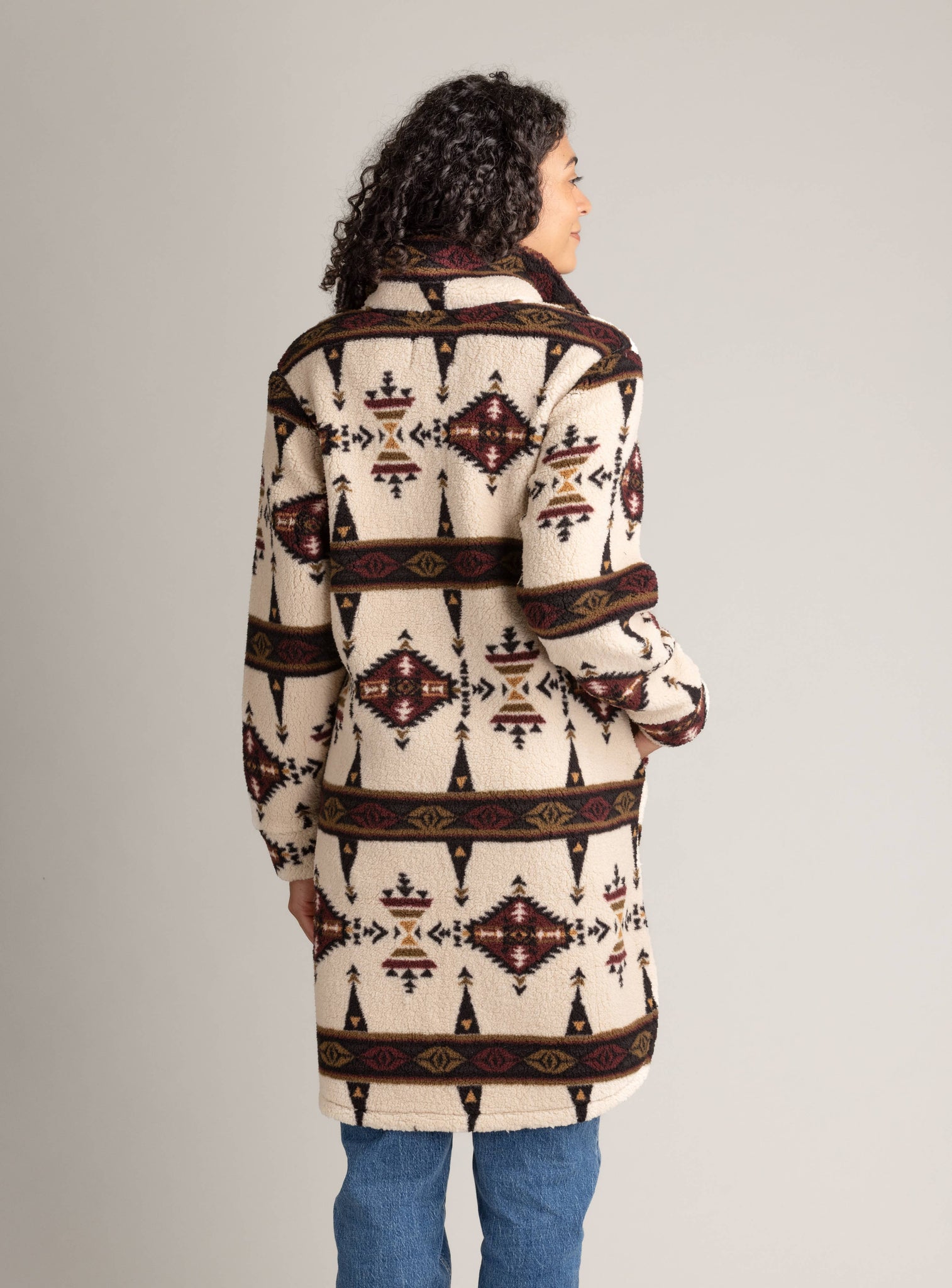Women's Ainsley Long Ultra Plush Sherpa Shacket: Sepia Totem Aztec