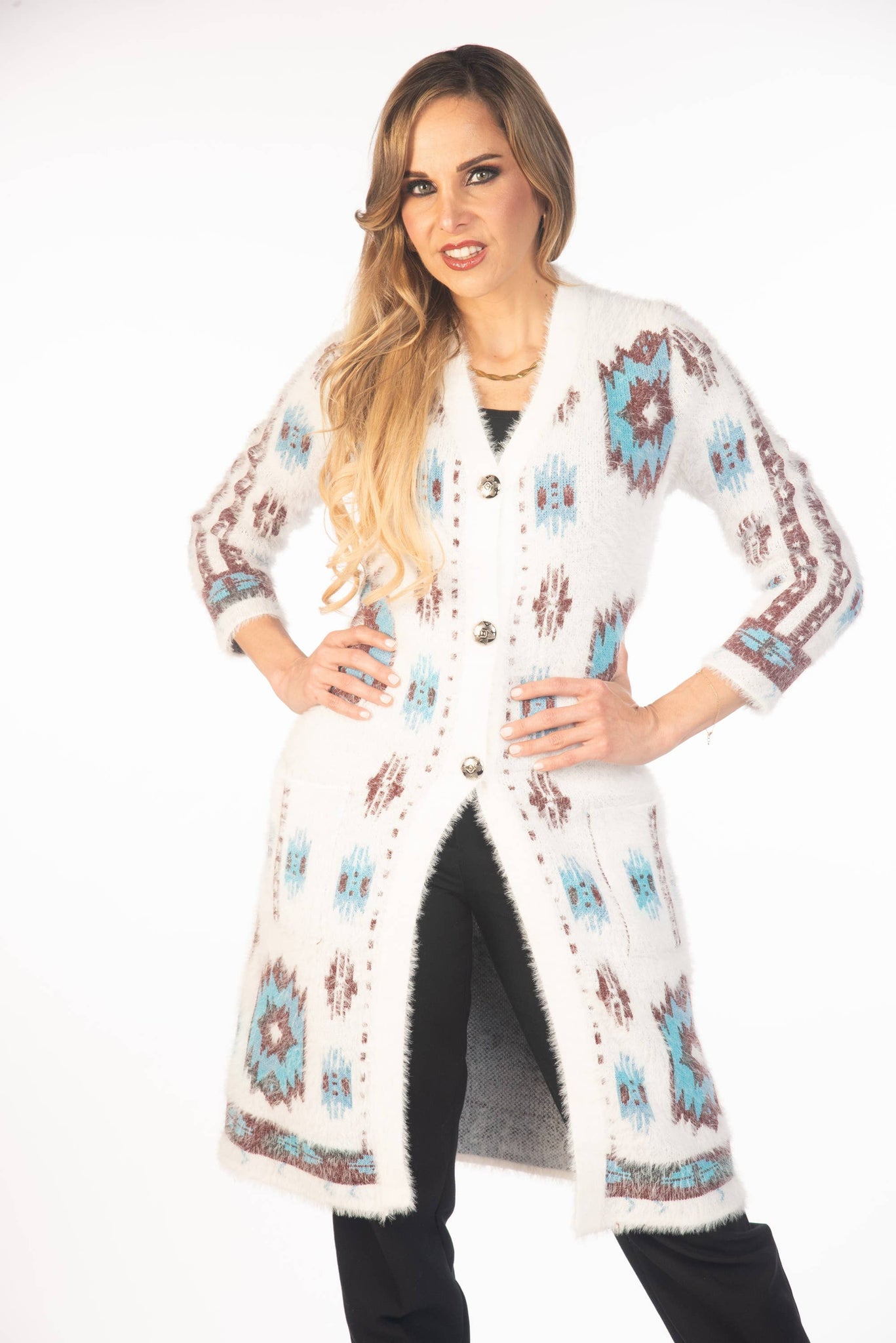 SW-705 Cozy Southwestern Inspired Cardigan