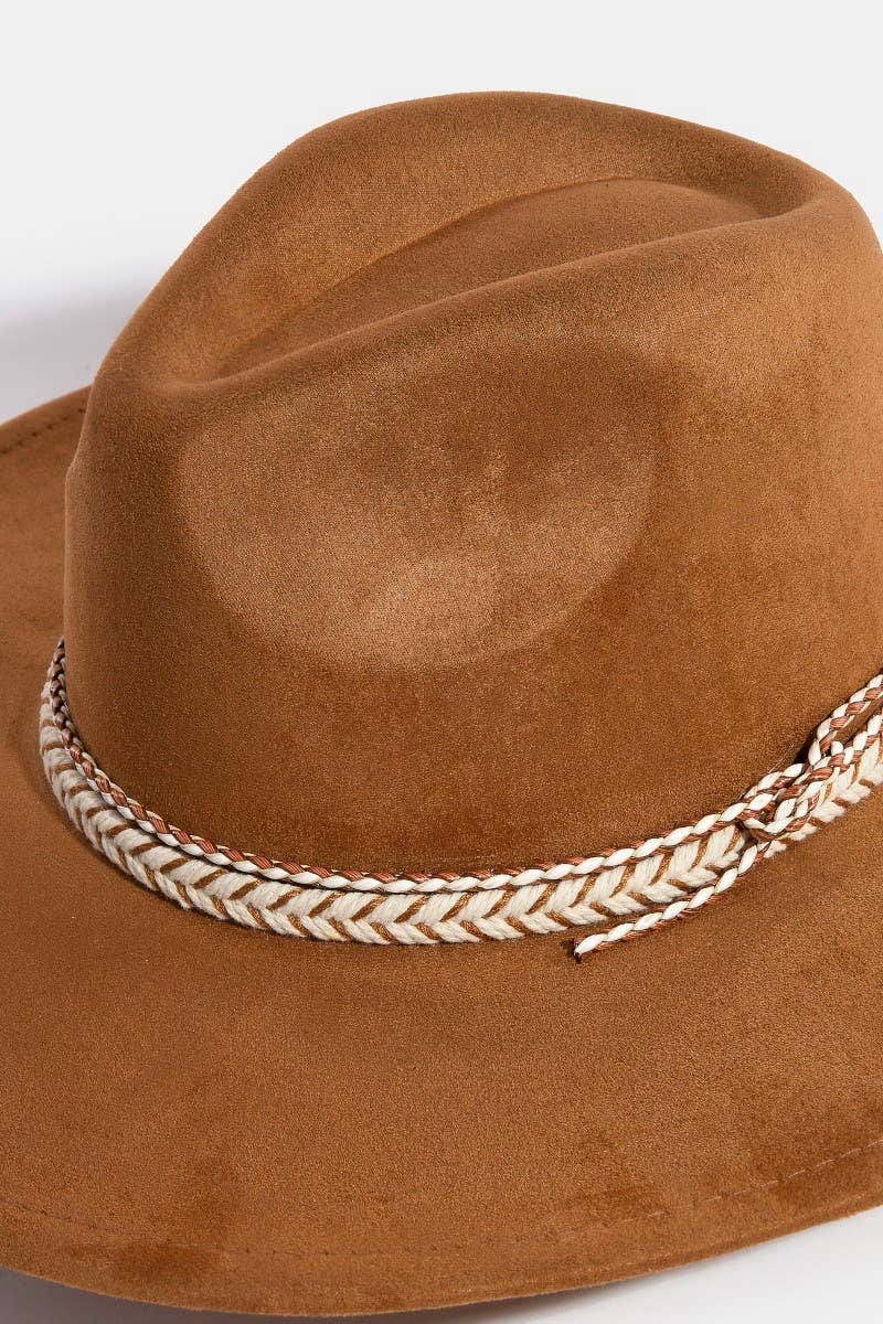 Braided Strap Faux Suede Fedora Hat