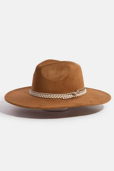 Braided Strap Faux Suede Fedora Hat