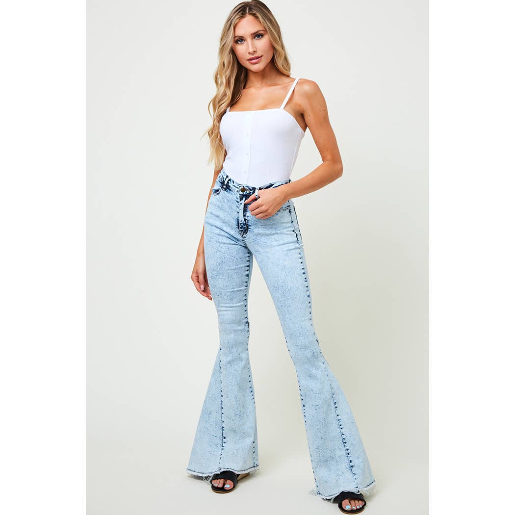 SIP6138A WESTERN LT DENIM ACID WASHED FLARES BELL BOTTOMS: