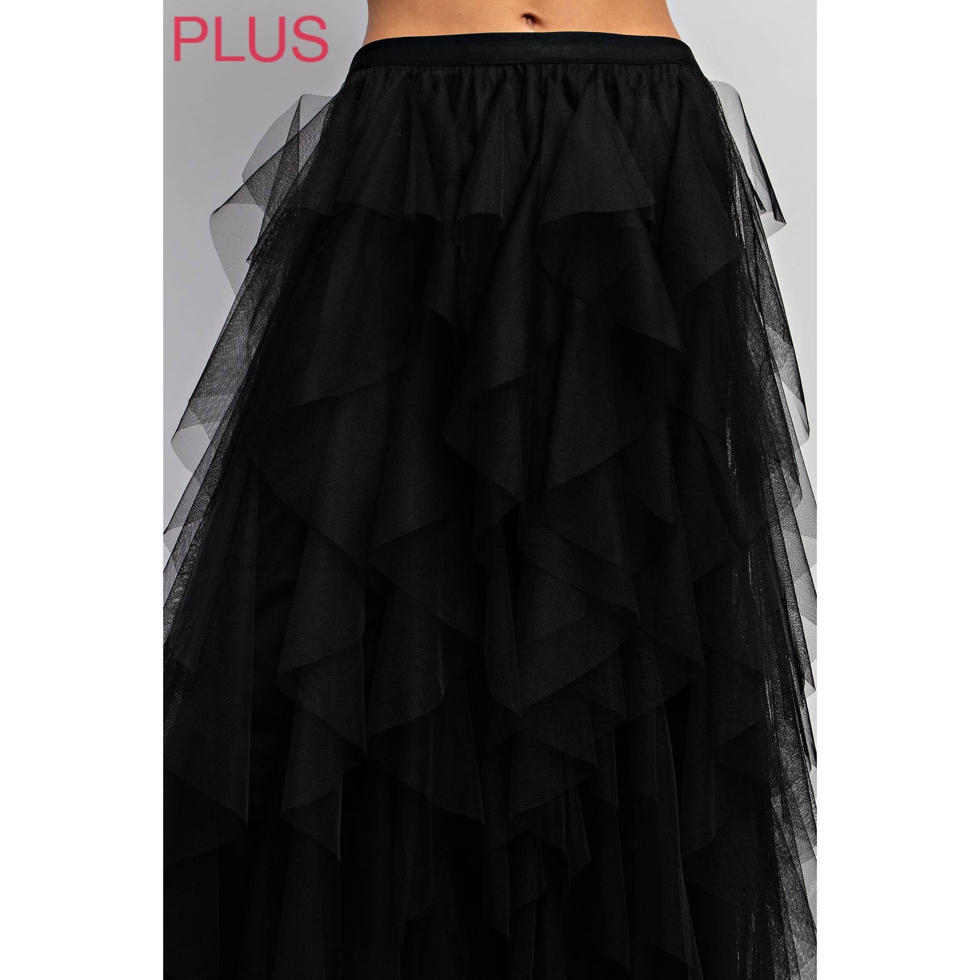 PLUS CASCADING TULLE MESH LAYERED MAX SKIRT: Black