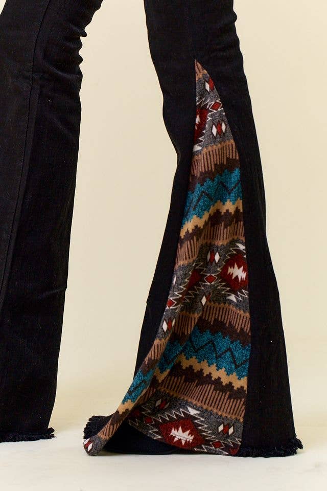 SIP6106O FLARE BLACK DENIM WITH INSERT PRINT CONTRAST