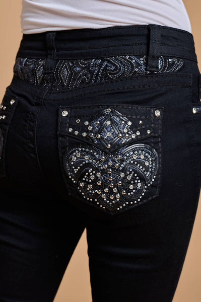 WF-006 FLARE STRTCHY WOMEN'S BLING JEANS WESTFIELD EAGLE: Black