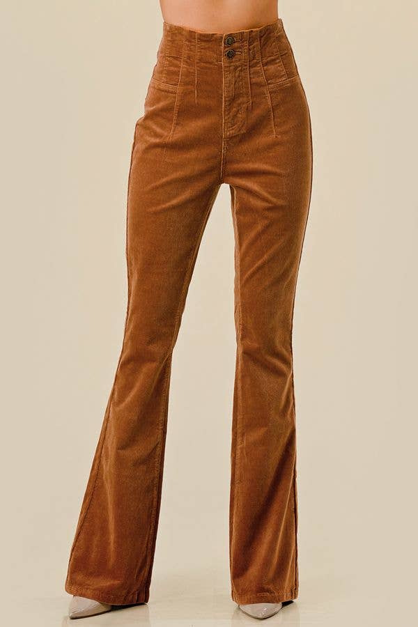 SIP6297C CAMEL CORDUROY BOOT CUT PANTS