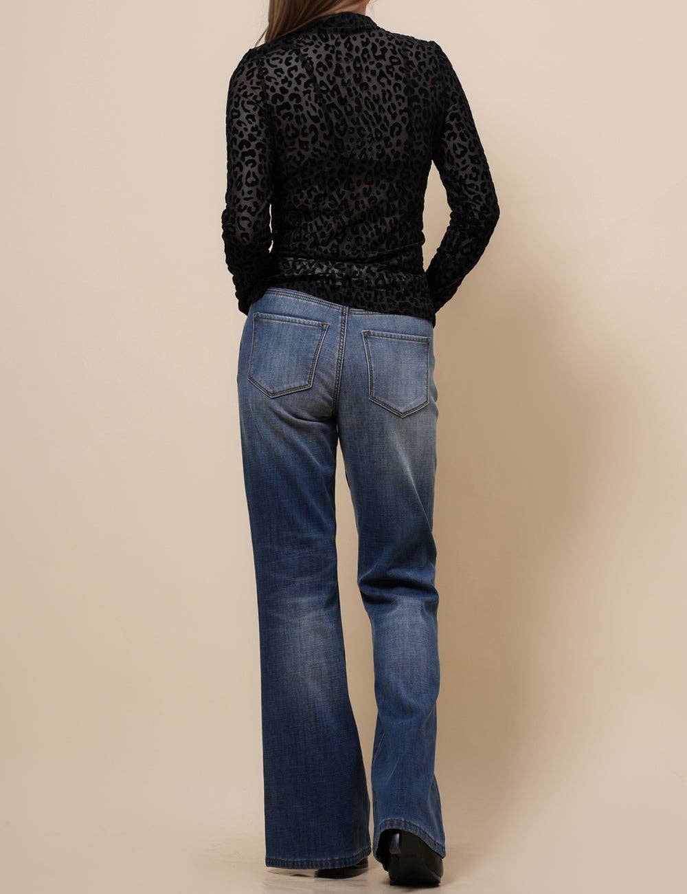 Ladies See Sheer Pullover Blouse Leopard Mesh Layering Top