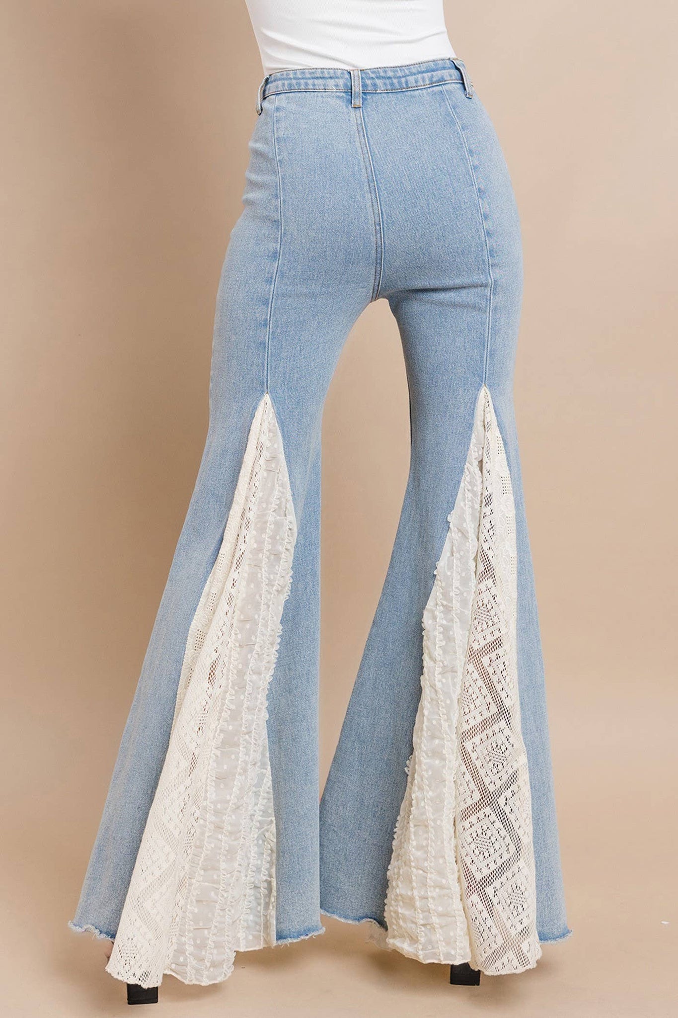 LACE DETAIL WIDE LEG JEANS 2481PIB LIGHT DENIM: LIGHT DENIM