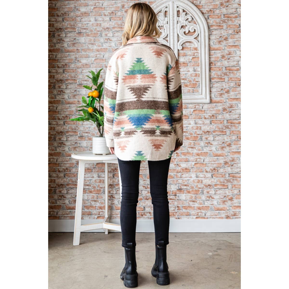 Vintage Western Print Pullover Top: Cream