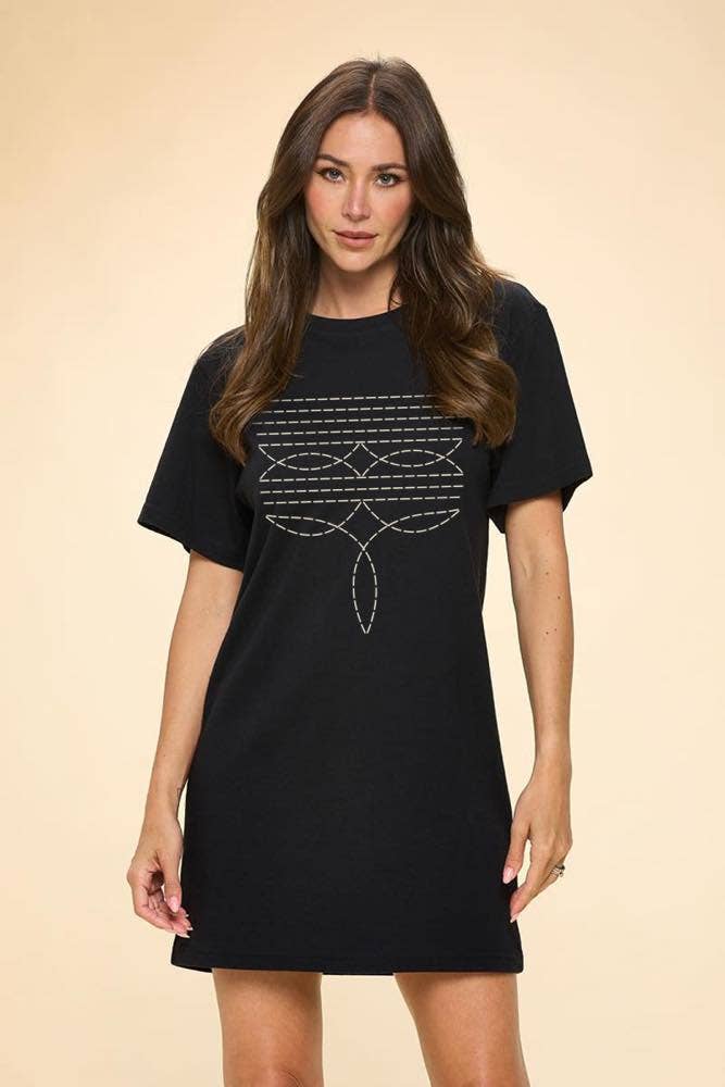 Cowboy Boots Toe Stitch Western Graphic Tunic Top: BLACK