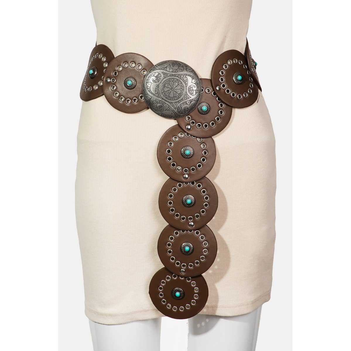 Large Circle Western Disc Link Fashion Belt: BR