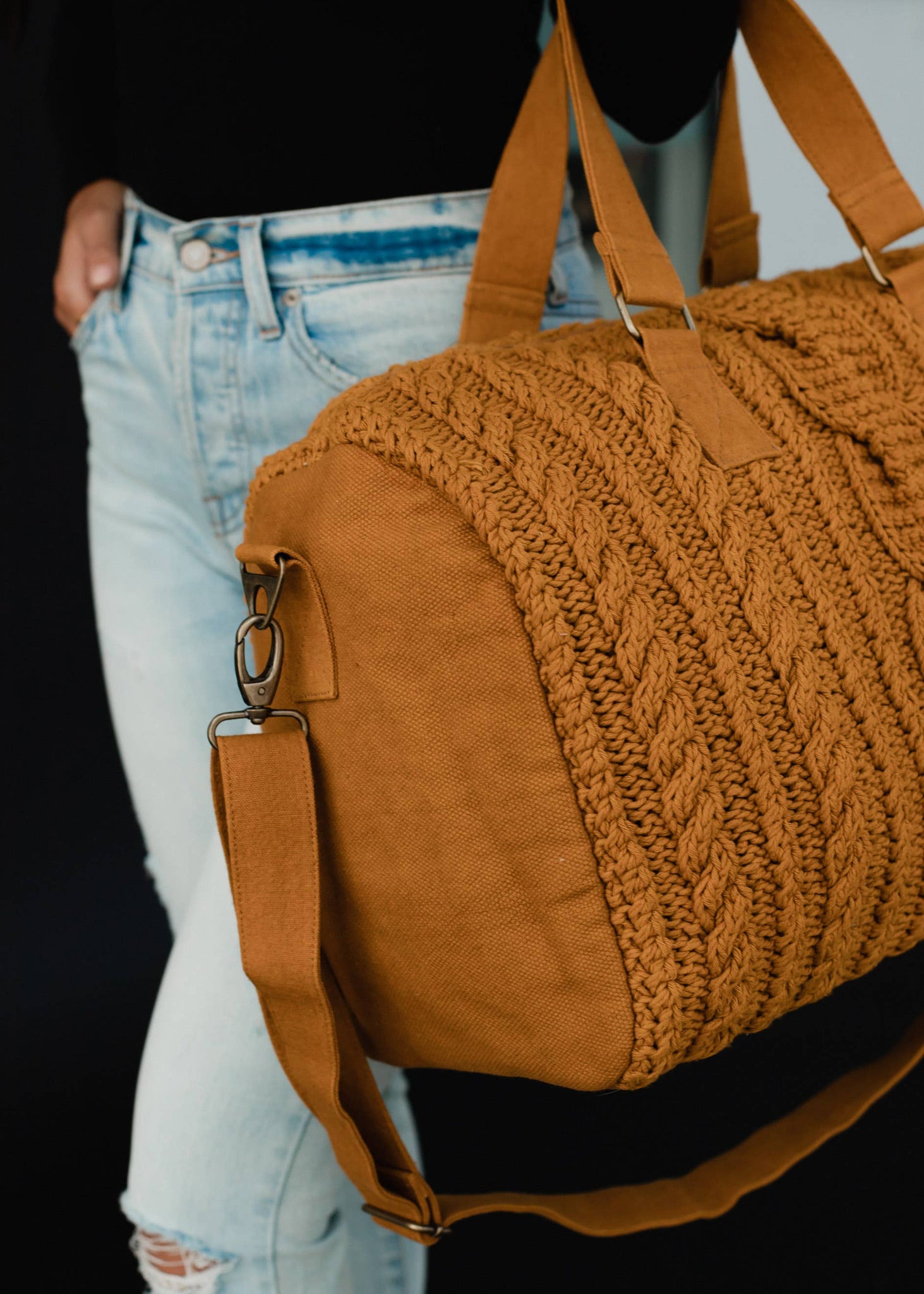 Mustard Cable Knit Duffel