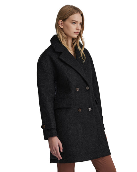 Y4715NVL - BOUCLE MIXED MEDIA PUFFER COAT: Black