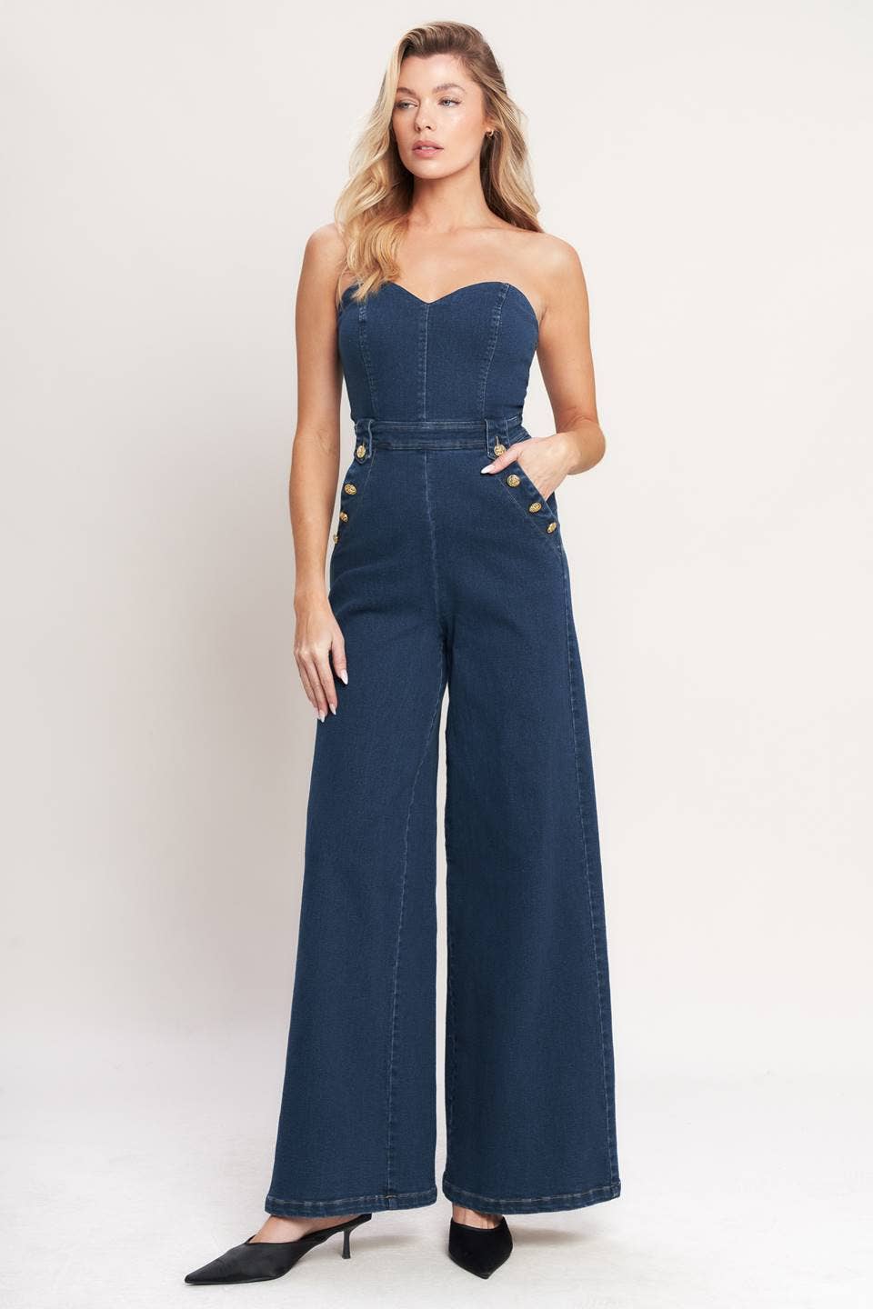 A washed denim jumpsuit - IP9162: MEDIUM INDIGO