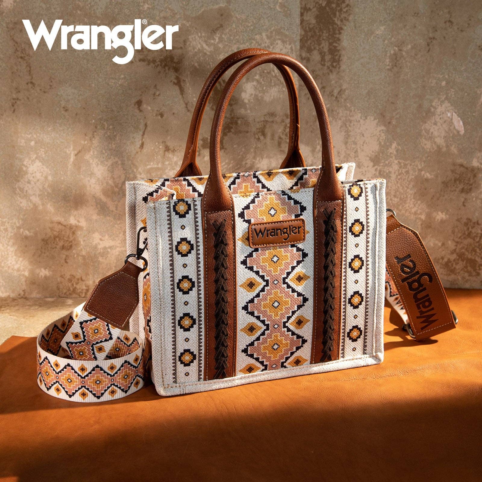 WG2202-8120S  Wrangler Southwestern  Print Small Canvas Tote/Crossbody - Coffee: Coffee