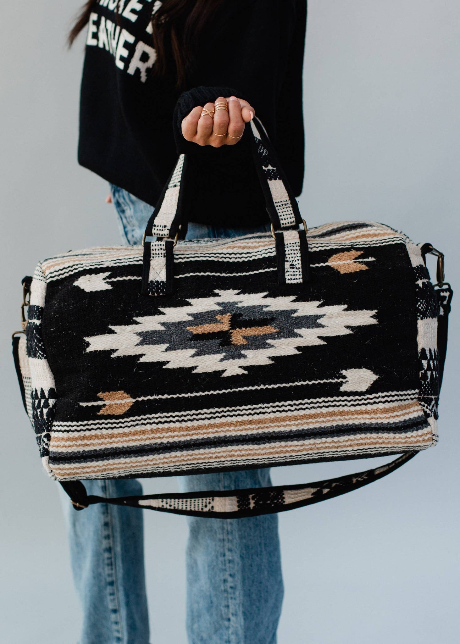 Black, Gray, Brown & Cream Aztec Duffel