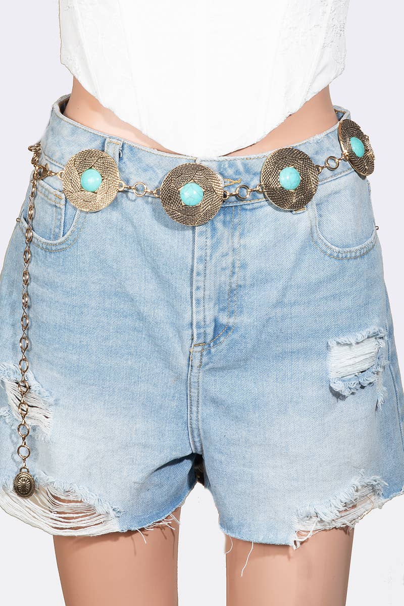 Textured Disc Concho Chain Belt: G