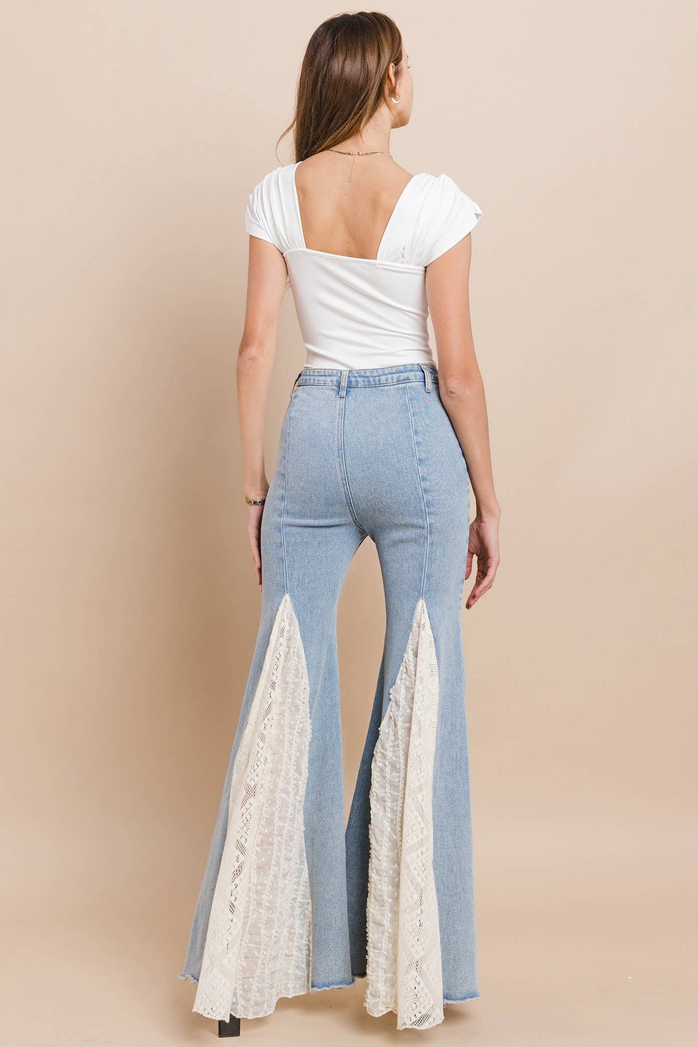 LACE DETAIL WIDE LEG JEANS 2481PIB LIGHT DENIM: LIGHT DENIM
