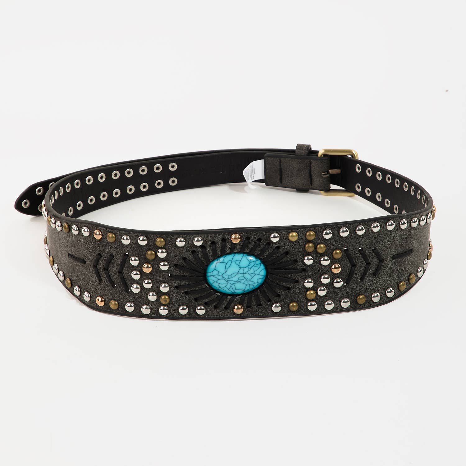 Double Studded Faux Leather Belt: BK