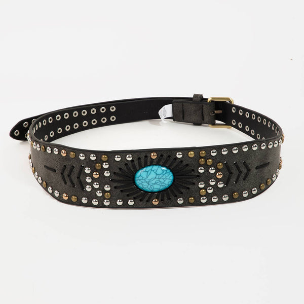 Double Studded Faux Leather Belt: BK