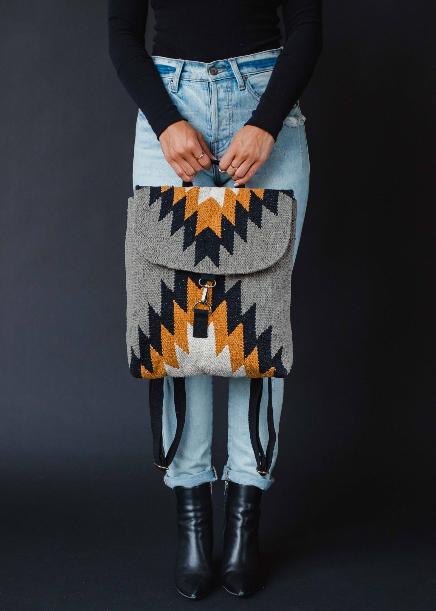 Gray, Black, Mustard & Cream Aztec Backpack