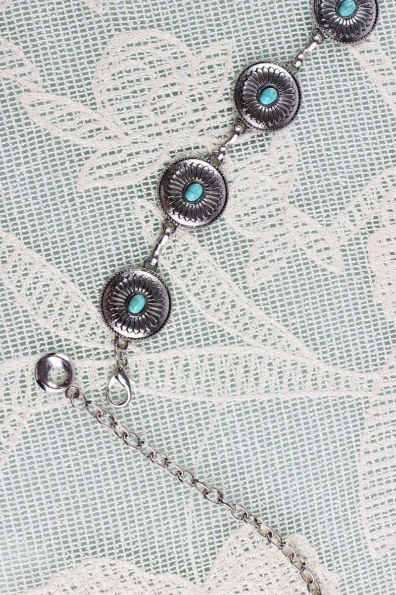 Vintage Turquoise Western Chain Belt – Classic Cowboy Elegan: Antique Silver