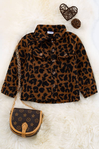 KIDS BROWN LEOPARD PRINTED SHACKET.