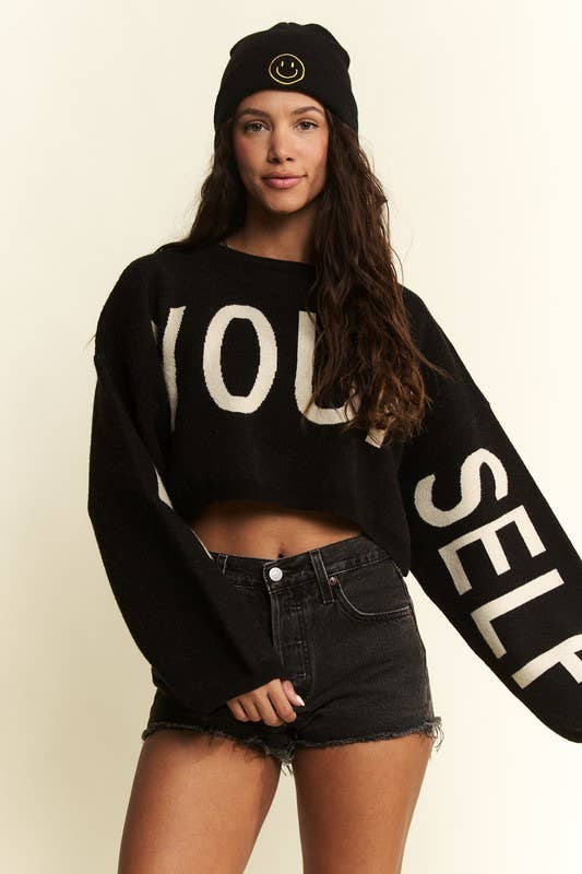 BE YOUR SELF SWEATER CROP TOP: Black