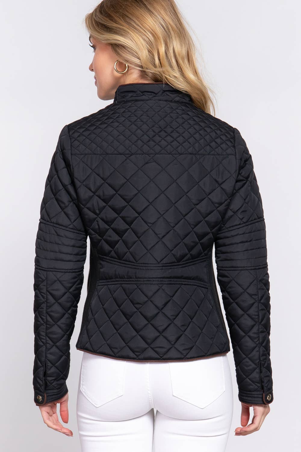 Suede Piping Detail Rib Quilted Padding Jacket