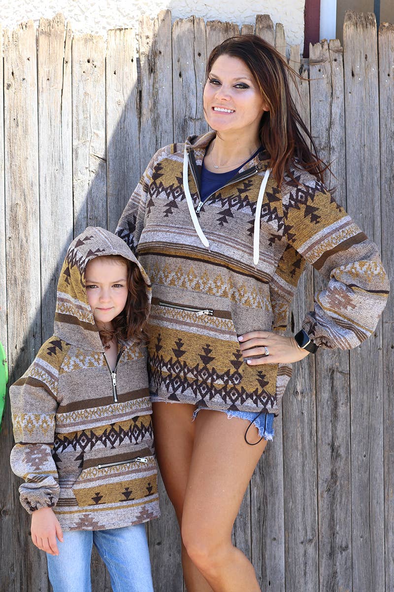 (WOMEN) TAN/MUSTARD AZTEC PRINTED PULLOVER. TPW65113017-AMY: