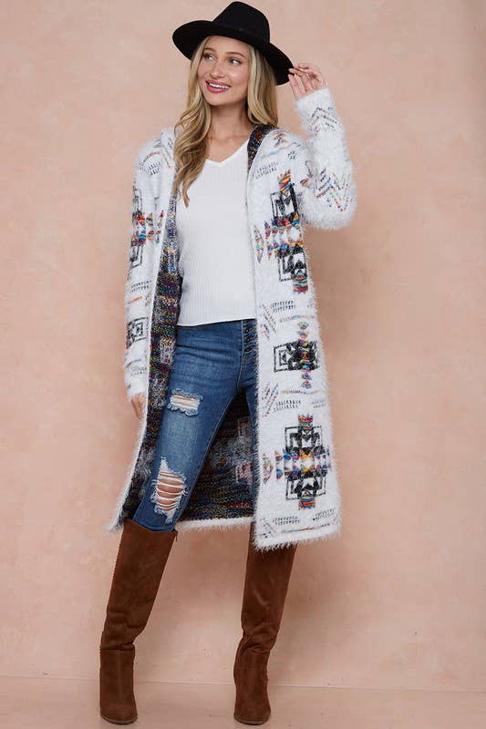 Aztec Rainbow Jacquard Long Sleeve Cardigan: IVORY RAINBOW