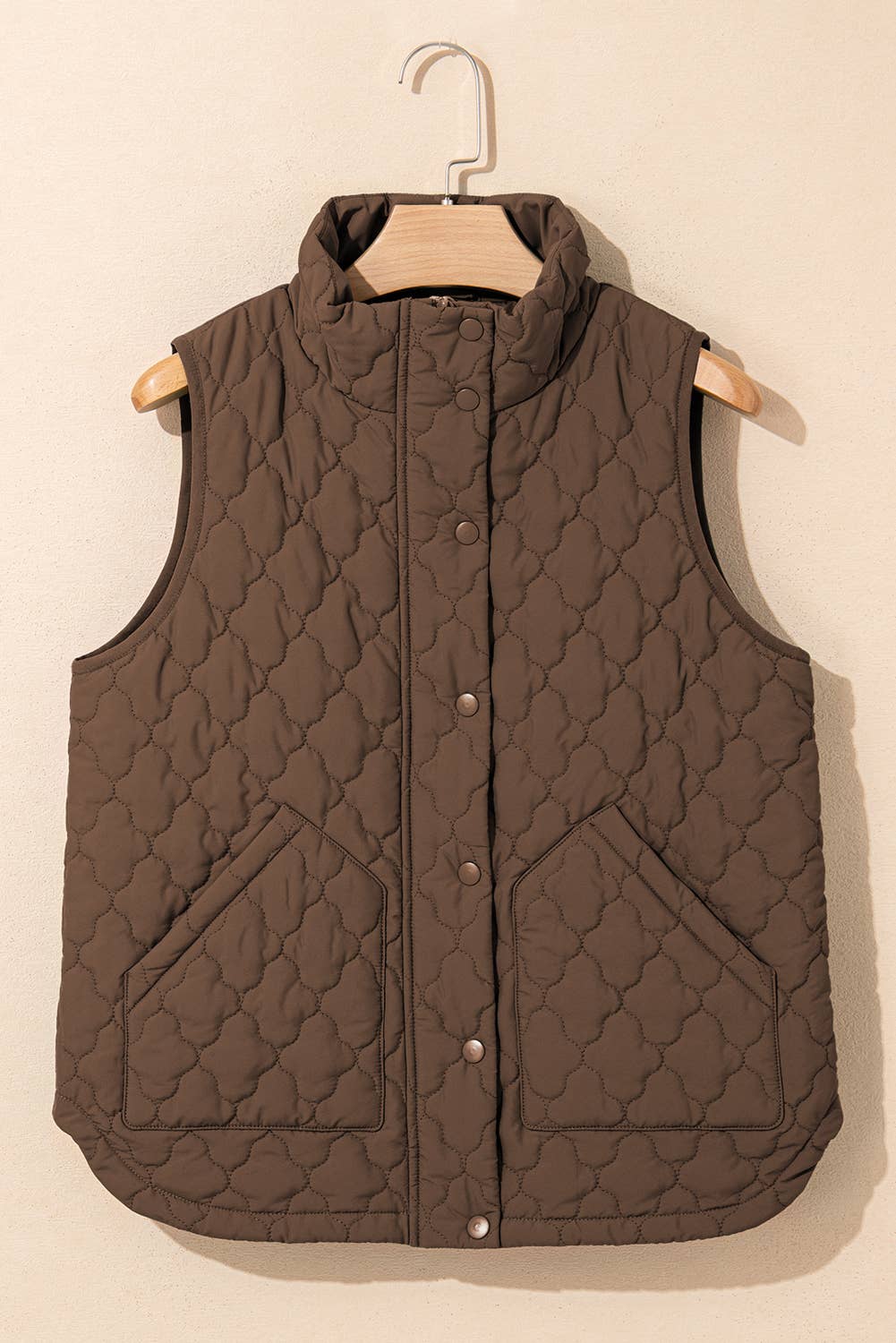 Quilted Botton Down Jacket Vest: Dark Brown
