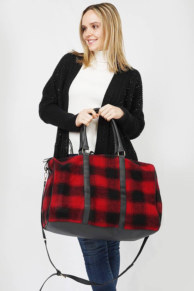 Buffalo Pattern Cross body Duffle Bag: Red