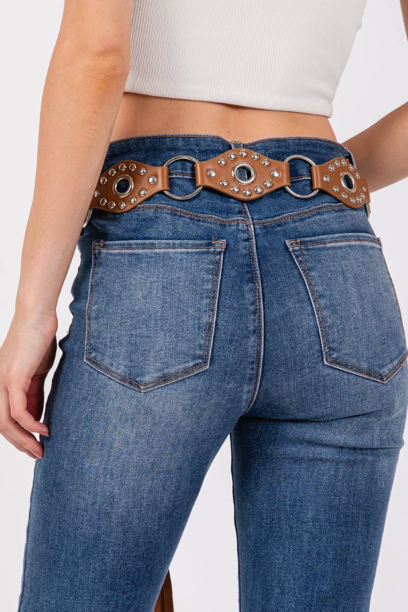 Faux Leather Studded Concho Chain Fashion Belt: BR