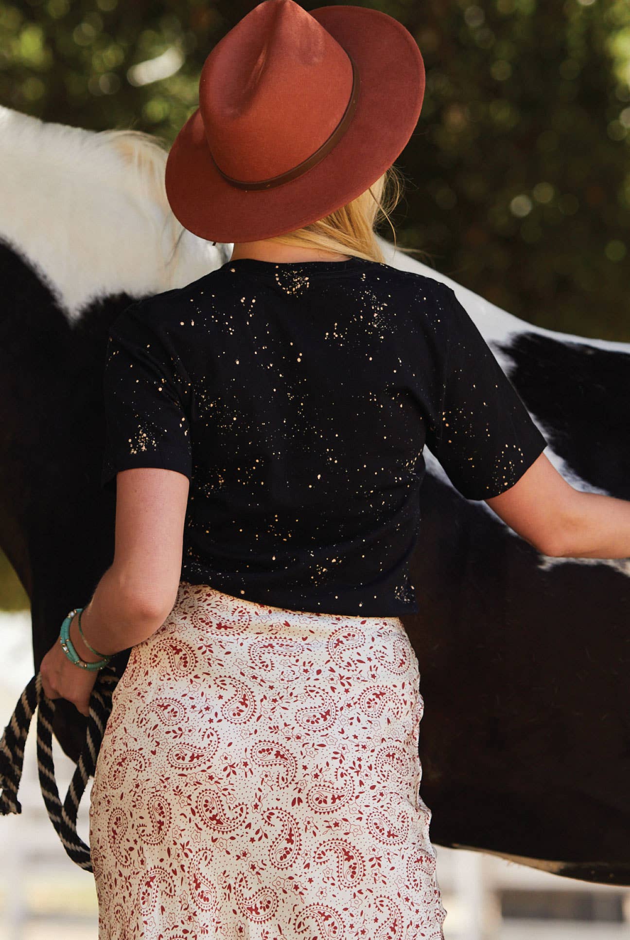 SORRY CANT HORSES BYE Hand Bleached Graphic T-Shirt  : BLACK SPARKLE