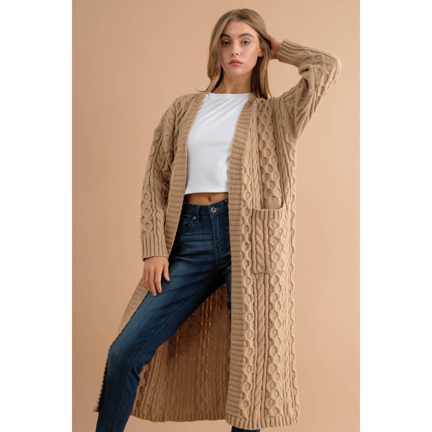 KNIT LONG OPEN CARDIGAN